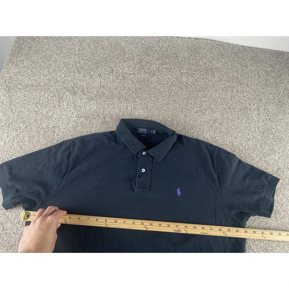 Polo Ralph Lauren Solid Black Polo Shirt Mens XL Purple Pony Cotton Preppy Work